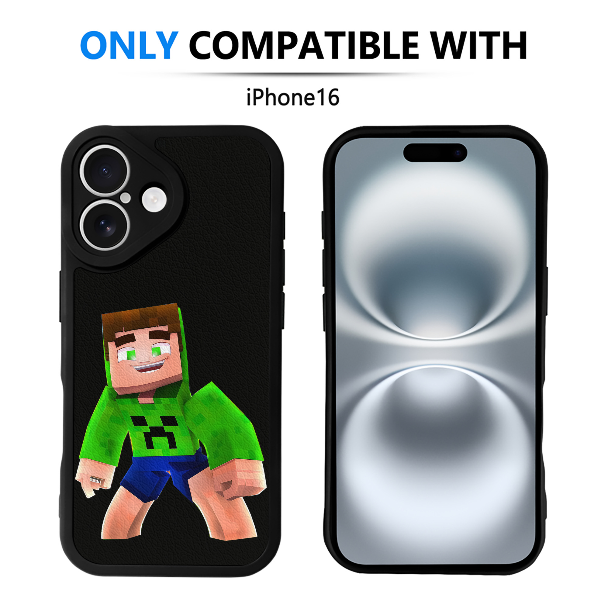 （画像用） マインクラフト ブロックの世界 Minecraft MC Block world 【iPhone 16シリーズ対応】シリコンスマホケース（レザー調） 材質：シリコン